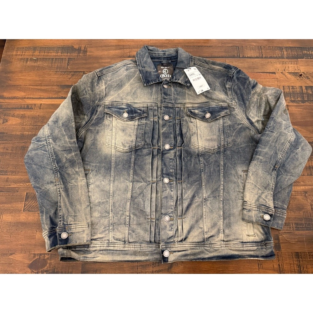 Jean Jacket OXYD Premium Blue Button Denim Distressed Size 3xl 3X XXXL NWT $70